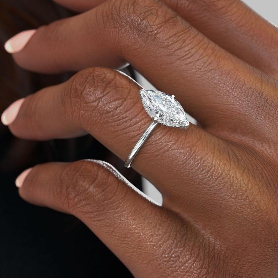 Top 8 Wedding Trends for 2023 – Flawless Moissanite – Bridal Musings – Marquise cut, moissanite engagement ring with hidden halo 5